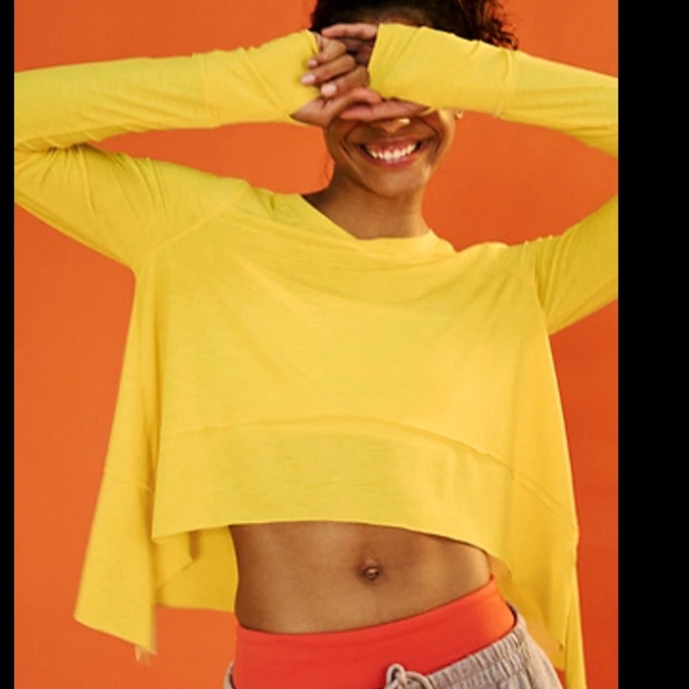 FP movement Fresh Mango Women's Top Tee with thumb holes cropped oversize fit